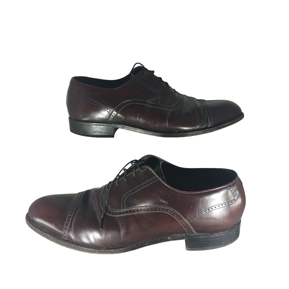 French Shriner Sterling Mens 11.5 B Burgundy Leather Cap Toe‎ Oxford Dress Shoes